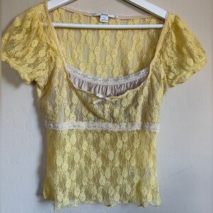 Urban Outfitters Kimchi Blue Sunny Lace Babydoll Milkmaid Blouse Sheer M